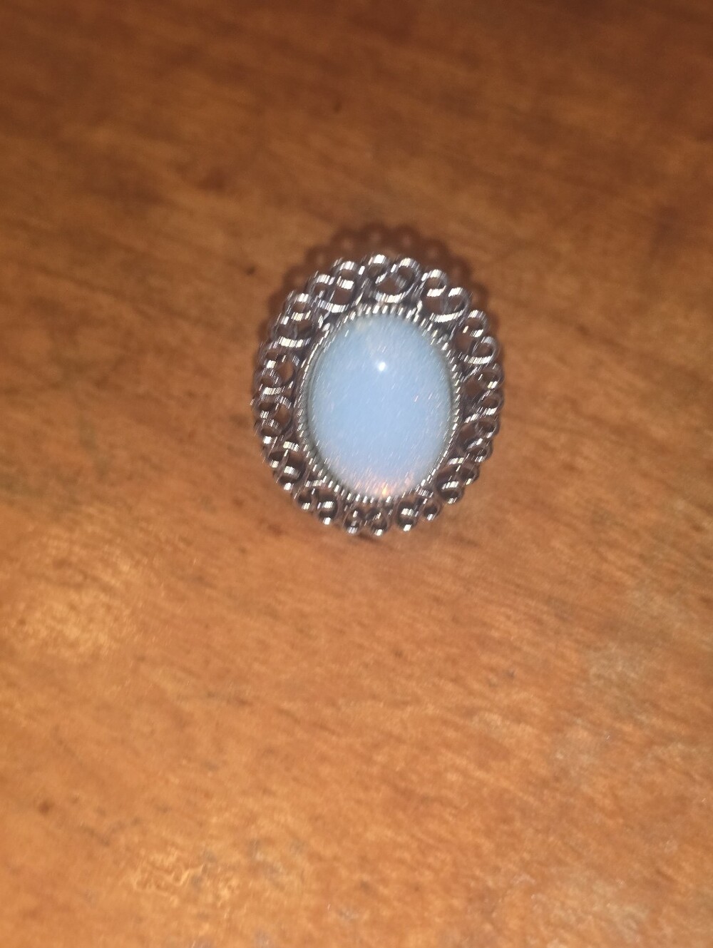 Moonsone Gemstone In Silver Tone Ring Bezel Adjustable Size